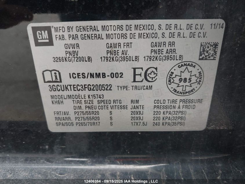 2015 Chevrolet Silverado K1500 High Country VIN: 3GCUKTEC3FG200522 Lot: 12406384