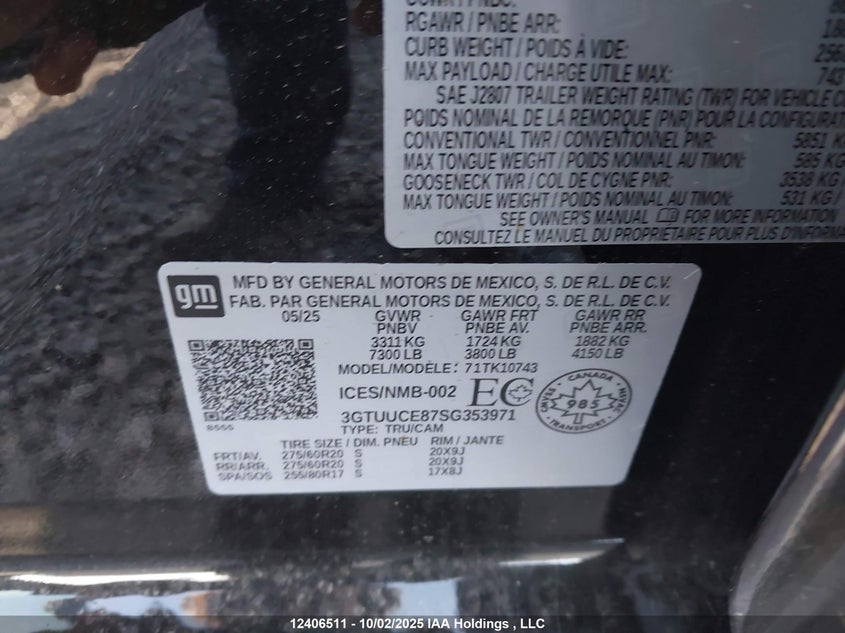 3GTUUCE87SG353971 2025 GMC SIERRA photo no. 9