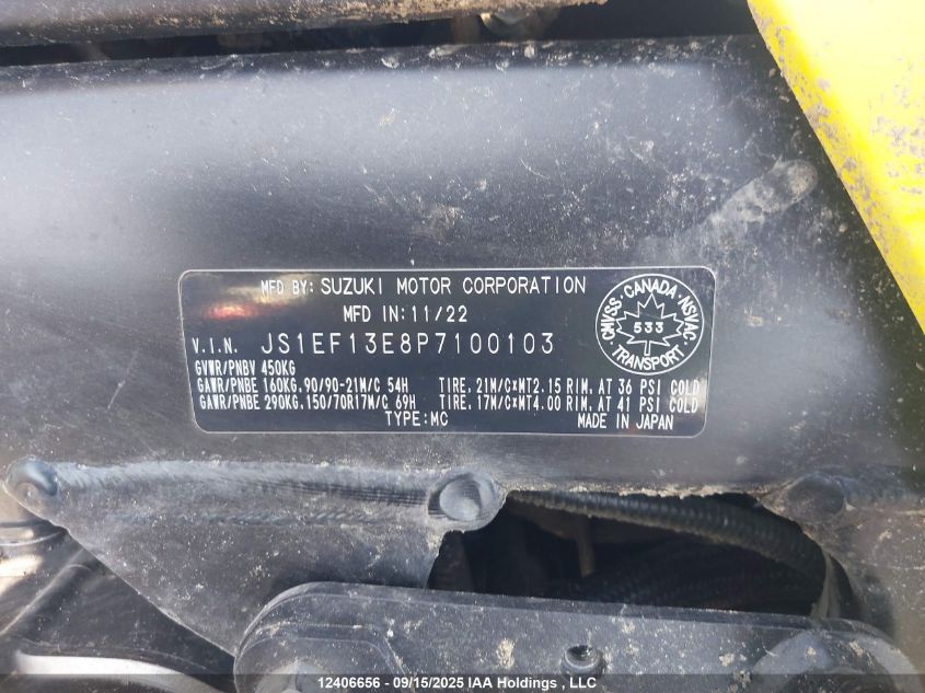 2023 Suzuki Dl1050 De/De Adventure VIN: JS1EF13E8P7100103 Lot: 12406656