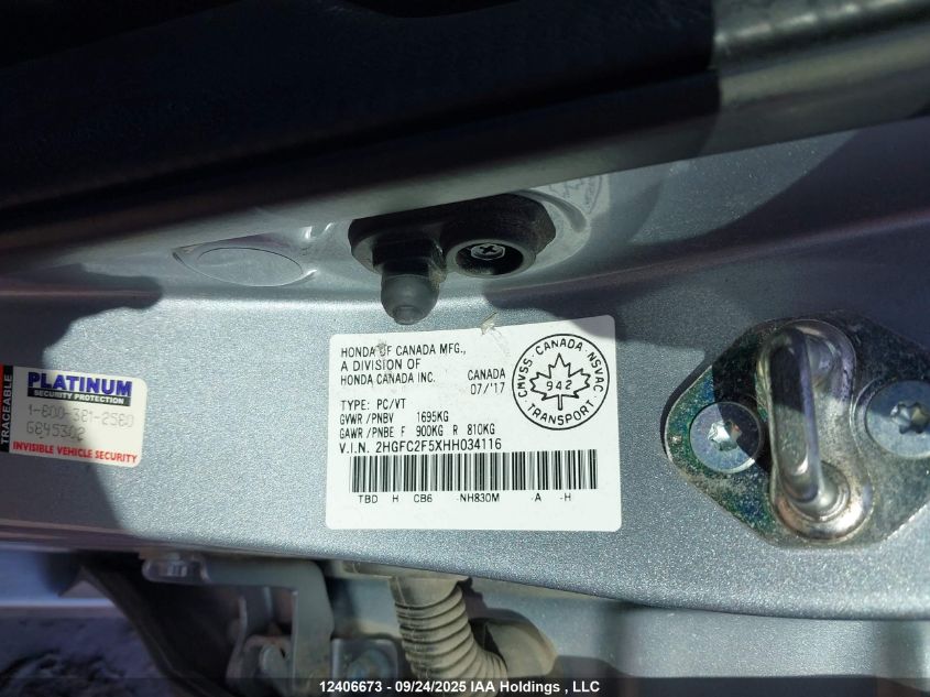 2017 Honda Civic Lx VIN: 2HGFC2F5XHH034116 Lot: 12406673