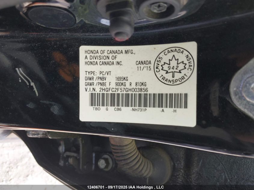 2016 Honda Civic VIN: 2HGFC2F57GH003856 Lot: 12406701