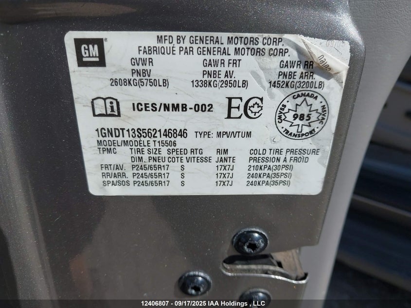 1GNDT13S562146846 2006 CHEVROLET TRAILBLAZER photo no. 9