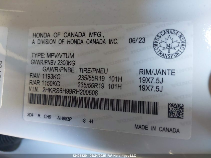 2024 Honda Cr-V Sport Touring VIN: 2HKRS6H99RH200608 Lot: 12406820