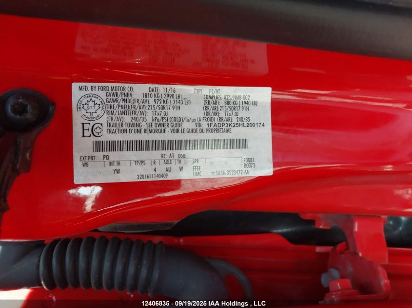 2017 Ford Focus Se VIN: 1FADP3K25HL200174 Lot: 12406835