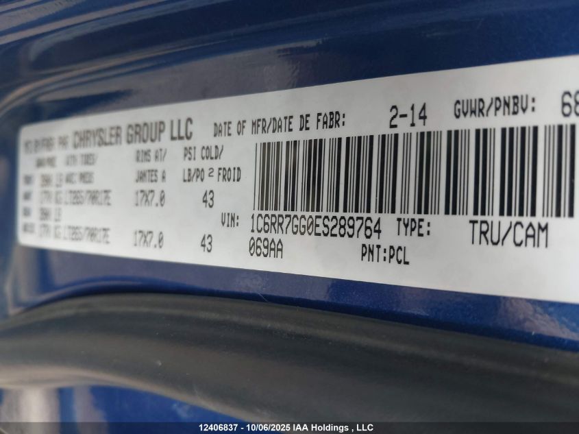 2014 Ram 1500 Slt VIN: 1C6RR7GG0ES289764 Lot: 12406837