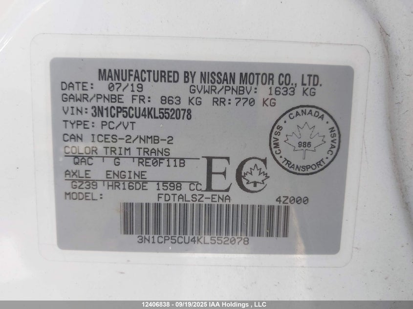 3N1CP5CU4KL552078 2019 NISSAN KICKS photo no. 19