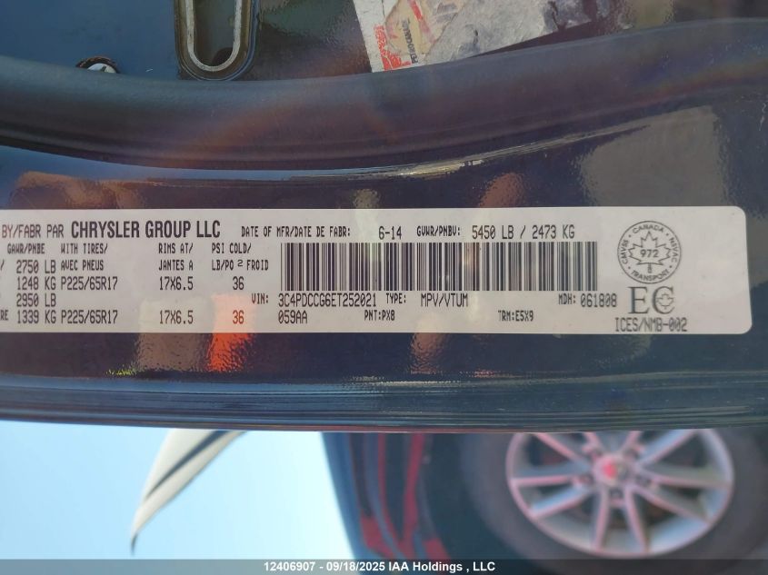 2014 Dodge Journey VIN: 3C4PDCCG6ET252021 Lot: 12406907