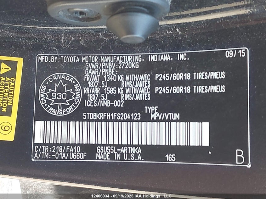 5TDBKRFH1FS204123 2015 TOYOTA HIGHLANDER photo no. 9