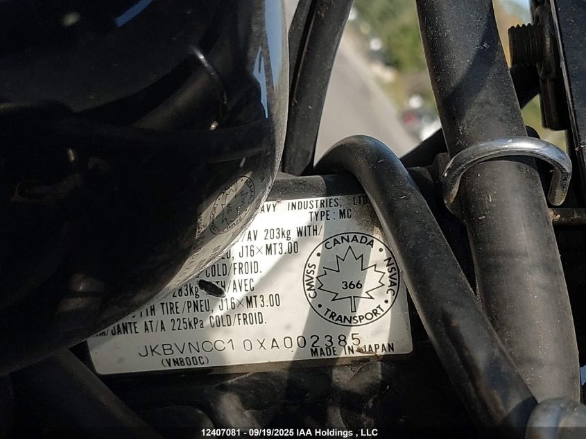 1999 Kawasaki Vn800 C VIN: JKBVNCC10XA002385 Lot: 12407081