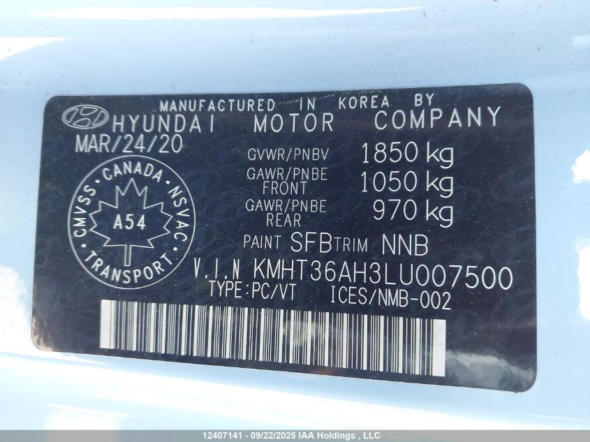 2020 Hyundai Veloster N Manual VIN: KMHT36AH3LU007500 Lot: 12407141