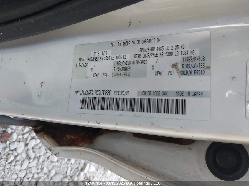 2012 Mazda 5 VIN: JM1CW2CL7C0130830 Lot: 12407154