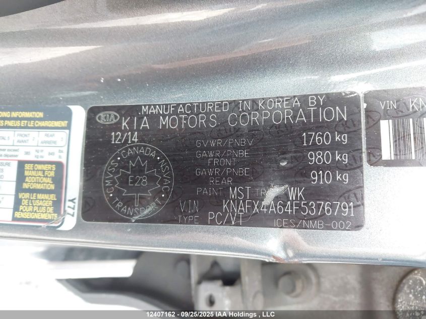 2015 Kia Forte 1.8L Lx/1.8L Lx+/Lx+ Winter Edition VIN: KNAFX4A64F5376791 Lot: 12407162