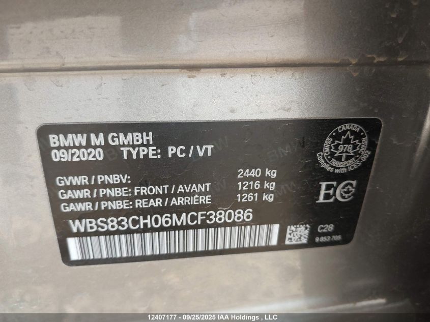 2021 BMW M5 Competition VIN: WBS83CH06MCF38086 Lot: 12407177