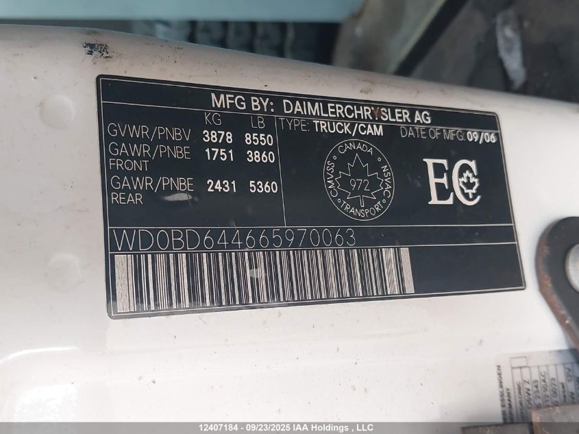 2006 Dodge Sprinter 2500 VIN: WD0BD644665970063 Lot: 12407184