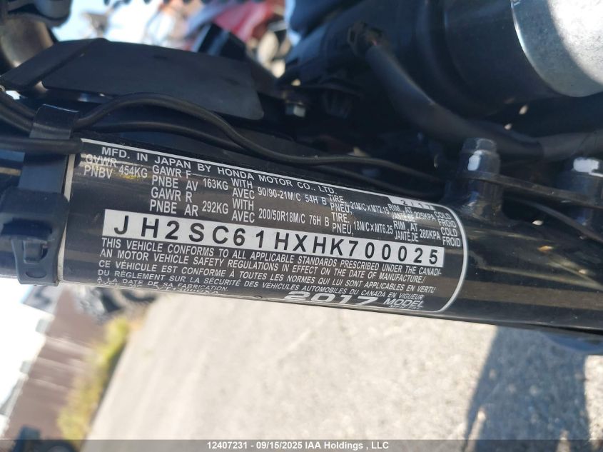 2017 Honda Vt1300 Cxa VIN: JH2SC61HXHK700025 Lot: 12407231