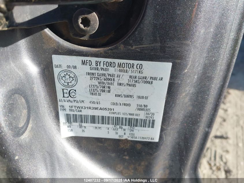 2009 Ford F-350 Fx4/Lariat/Xl/Xlt VIN: 1FTWX31R39EA05391 Lot: 12407232