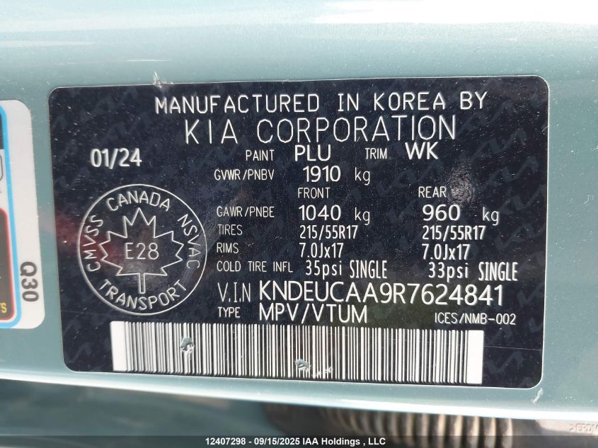 2024 Kia Seltos Ex VIN: KNDEUCAA9R7624841 Lot: 12407298