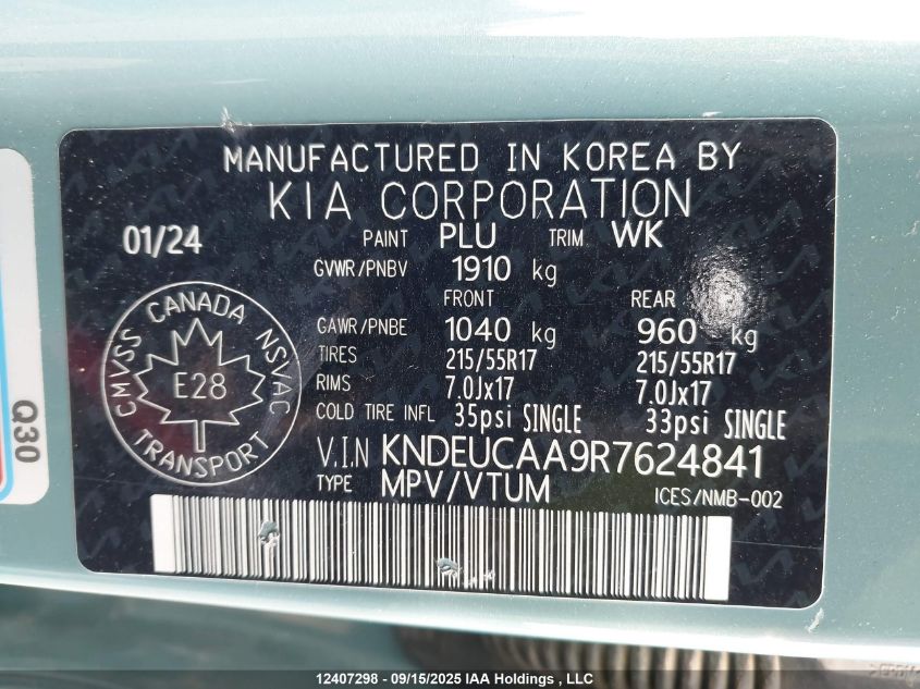 2024 Kia Seltos Ex VIN: KNDEUCAA9R7624841 Lot: 12407298