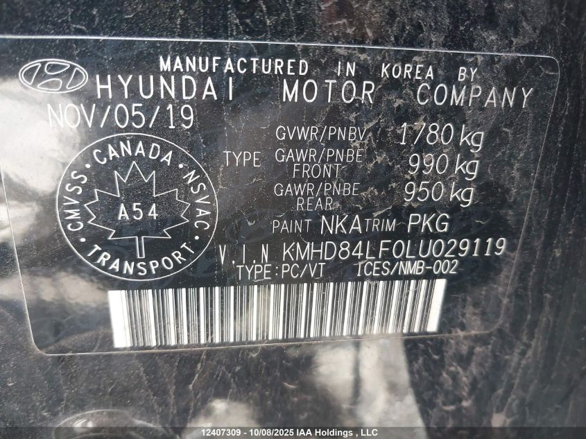 2020 Hyundai Elantra Luxury VIN: KMHD84LF0LU029119 Lot: 12407309