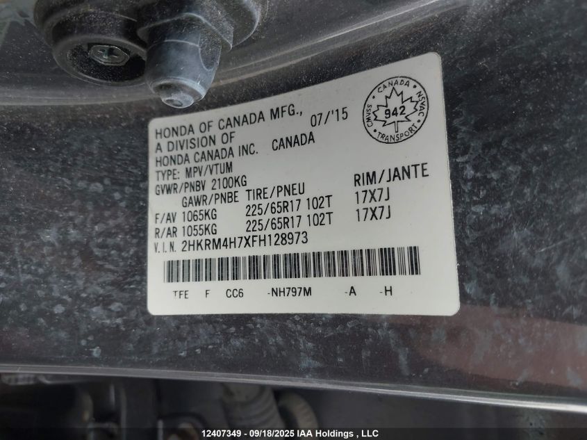 2015 Honda Cr-V Ex-L VIN: 2HKRM4H7XFH128973 Lot: 12407349