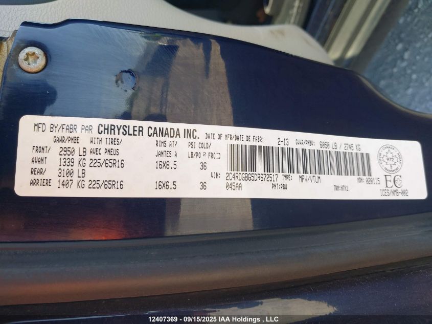 2013 Dodge Grand Caravan VIN: 2C4RDGBG5DR672517 Lot: 12407369