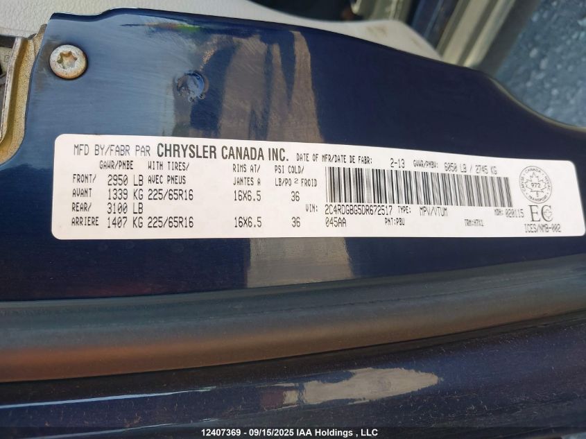 2013 Dodge Grand Caravan VIN: 2C4RDGBG5DR672517 Lot: 12407369