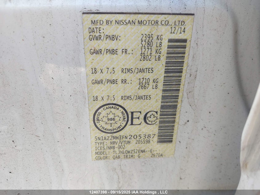 5N1AZ2MH3FN205387 2015 NISSAN MURANO photo no. 18