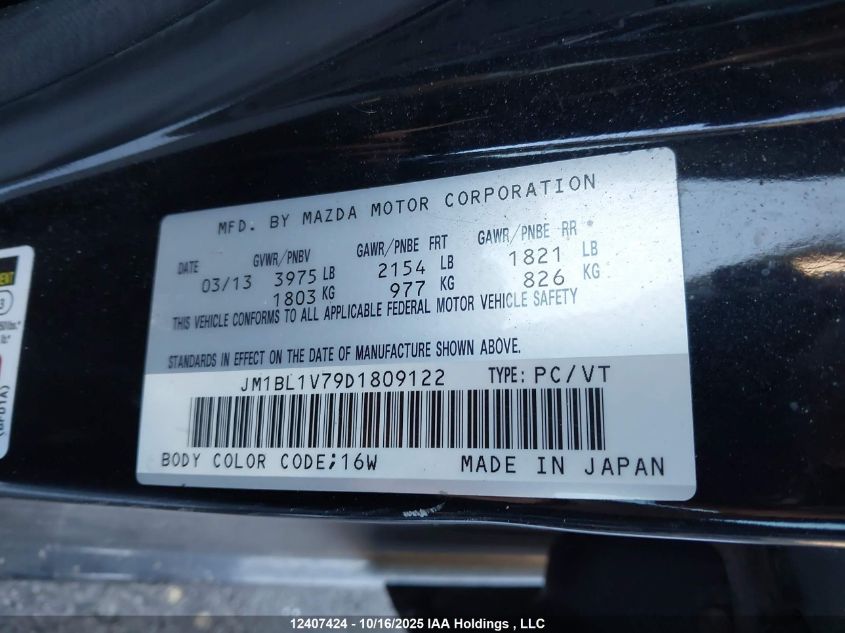 2013 Mazda 3 I VIN: JM1BL1V79D1809122 Lot: 12407424