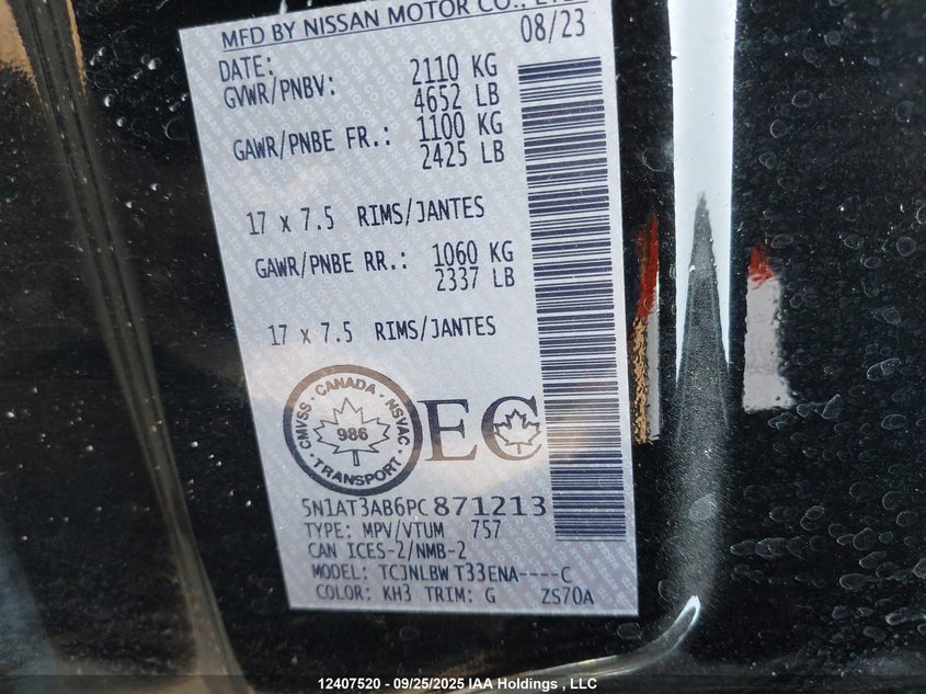 2023 Nissan Rogue S VIN: 5N1AT3AB6PC871213 Lot: 12407520