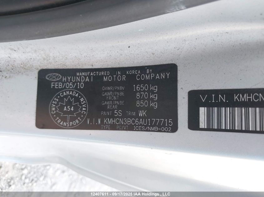 2010 Hyundai Accent Se VIN: KMHCN3BC6AU177715 Lot: 12407611