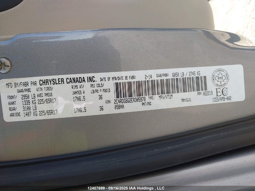 2014 Dodge Grand Caravan Se VIN: 2C4RDGBG2ER305978 Lot: 12407699