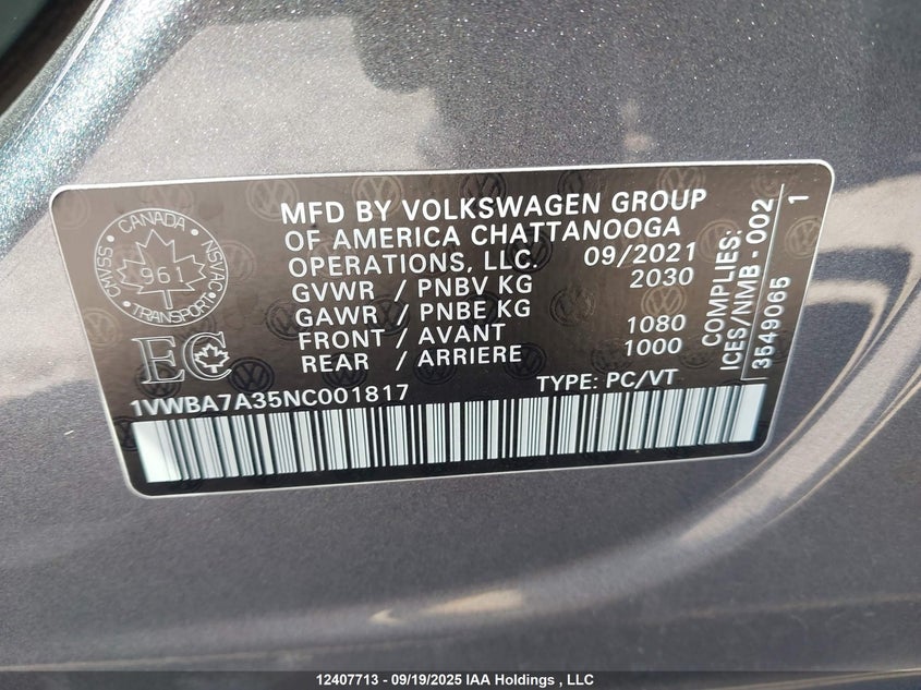 2022 VOLKSWAGEN PASSAT SEDAN 2.0L I-4 DI, DOHC, VVT, TURBO, 174HP