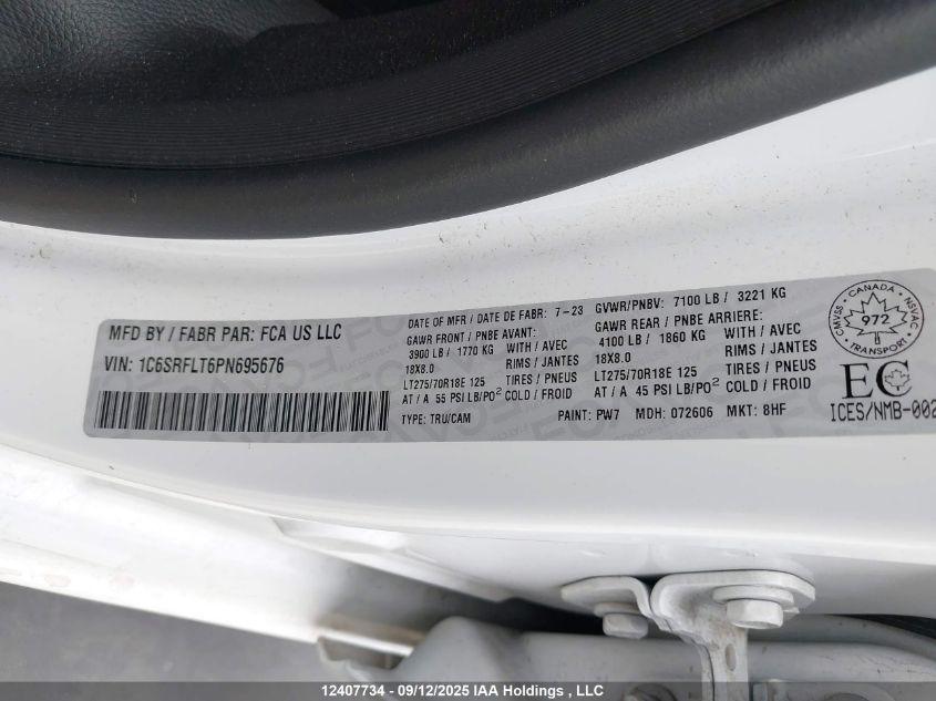 2023 Ram 1500 Rebel VIN: 1C6SRFLT6PN695676 Lot: 12407734