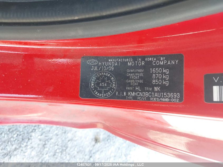 2010 Hyundai Accent Se VIN: KMHCN3BC1AU153693 Lot: 12407831