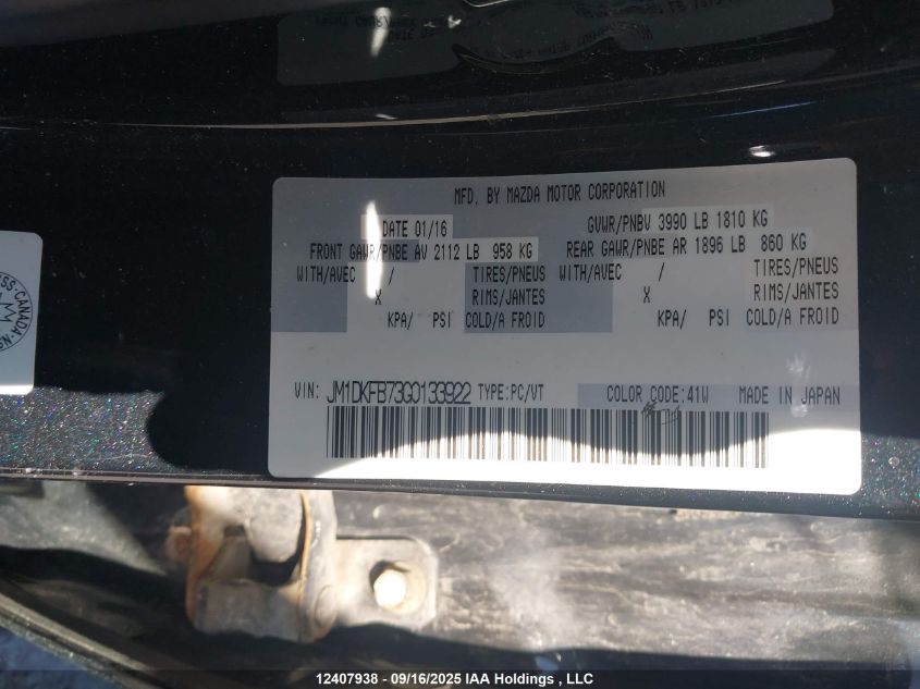 2016 Mazda Cx-3 Sport VIN: JM1DKFB73G0133922 Lot: 12407938
