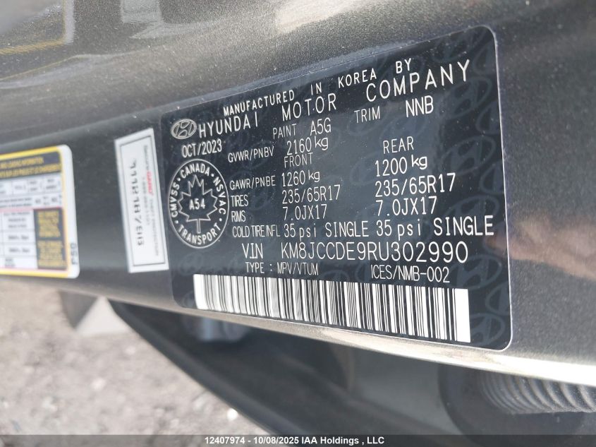 2024 Hyundai Tucson Trend Awd VIN: KM8JCCDE9RU302990 Lot: 12407974