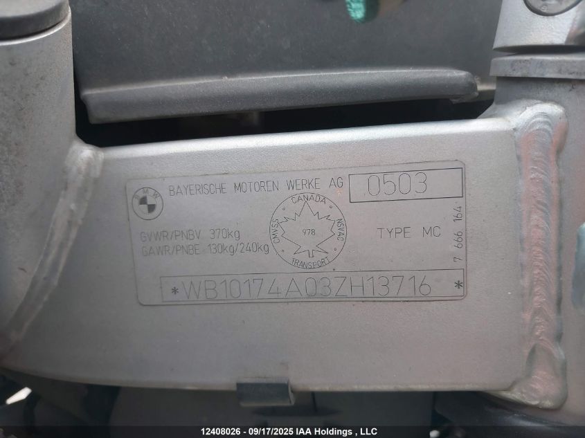 2003 BMW F650 Cs VIN: WB10174A03ZH13716 Lot: 12408026