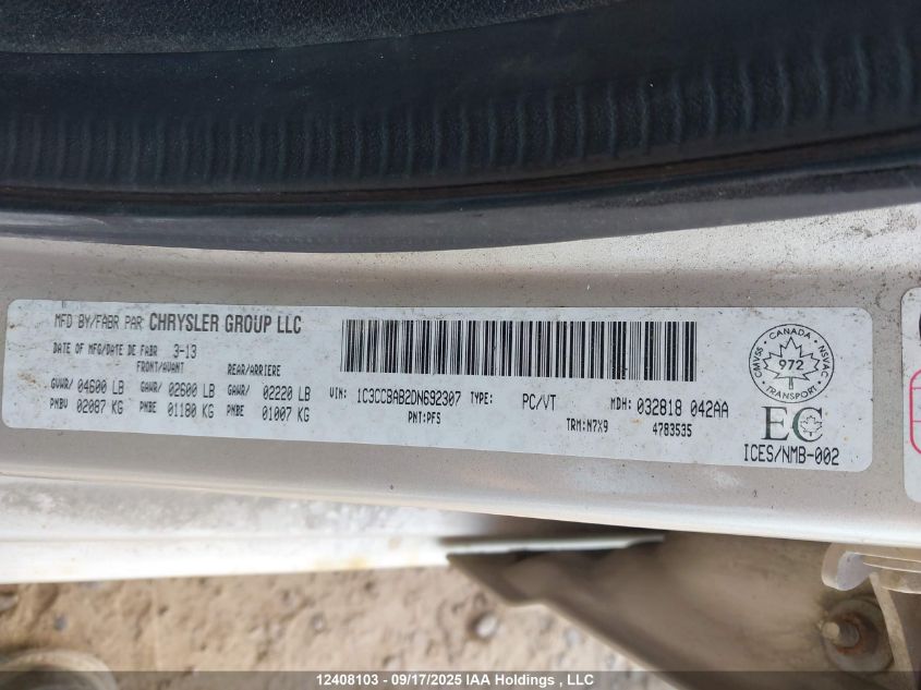 2013 Chrysler 200 Lx VIN: 1C3CCBAB2DN692307 Lot: 12408103