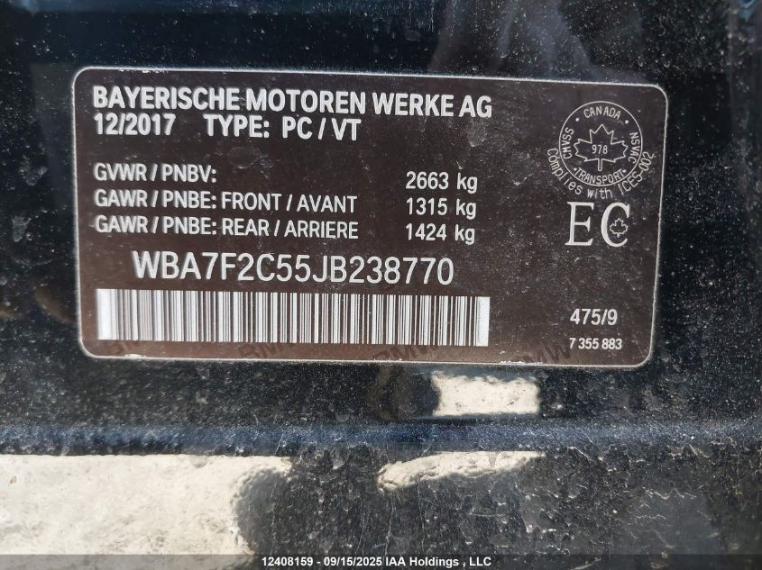 2018 BMW 750 Xi VIN: WBA7F2C55JB238770 Lot: 12408159