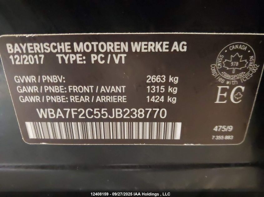 2018 BMW 750 Xi VIN: WBA7F2C55JB238770 Lot: 12408159