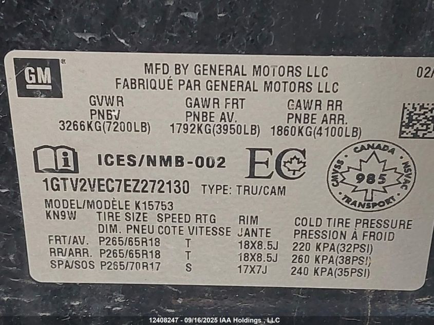 2014 GMC Sierra K1500 Slt VIN: 1GTV2VEC7EZ272130 Lot: 12408247