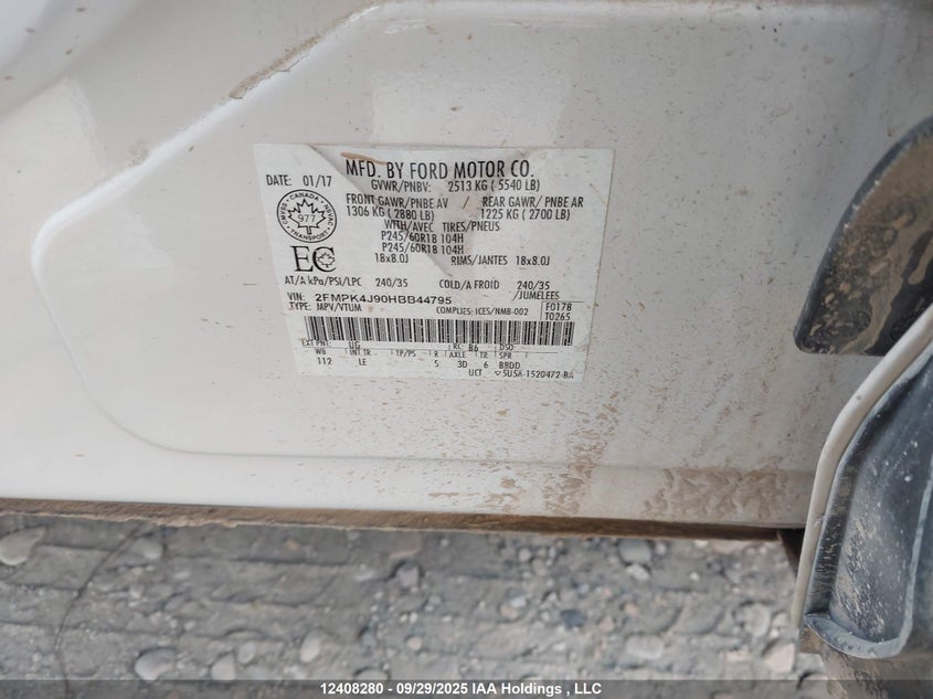 2017 Ford Edge Sel VIN: 2FMPK4J90HBB44795 Lot: 12408280