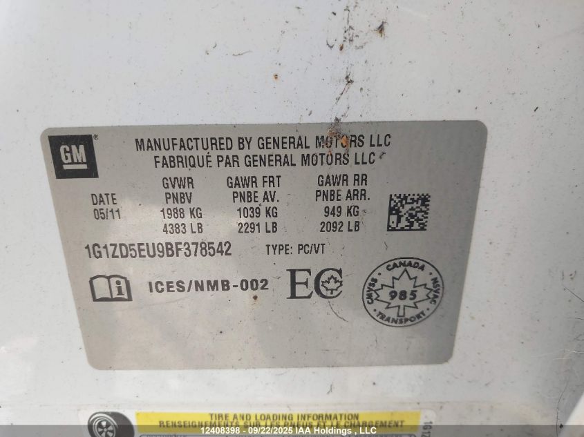 2011 Chevrolet Malibu 2Lt VIN: 1G1ZD5EU9BF378542 Lot: 12408398