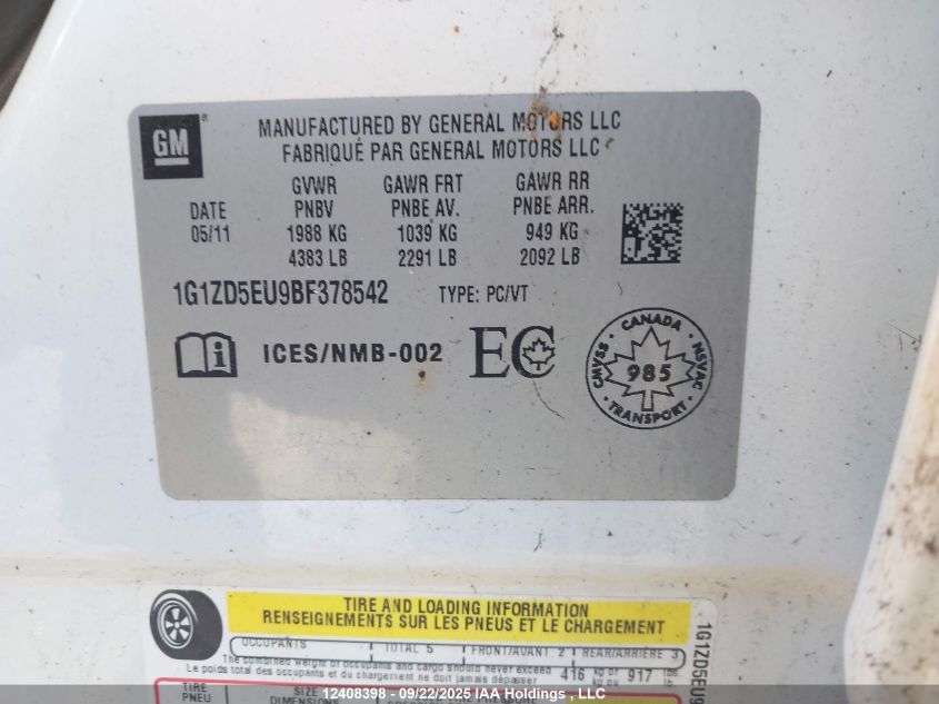 2011 Chevrolet Malibu 2Lt VIN: 1G1ZD5EU9BF378542 Lot: 12408398