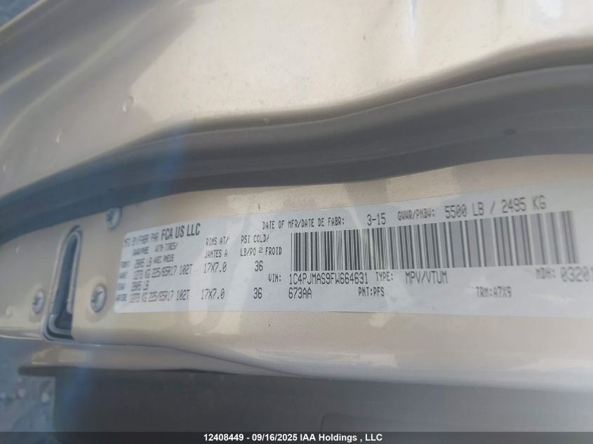 2015 Jeep Cherokee Sport VIN: 1C4PJMAS9FW664631 Lot: 12408449