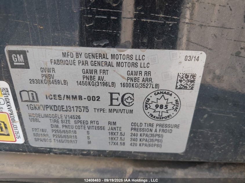 2014 GMC Acadia Sle2 VIN: 1GKKVPKD0EJ317575 Lot: 12408483