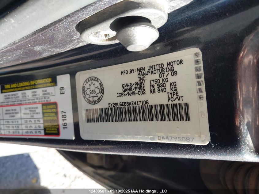 2010 Pontiac Vibe VIN: 5Y2SL6E88AZ417106 Lot: 12408507