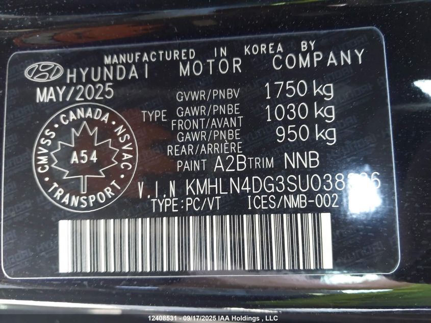 2025 Hyundai Elantra VIN: KMHLN4DG3SU038326 Lot: 12408531