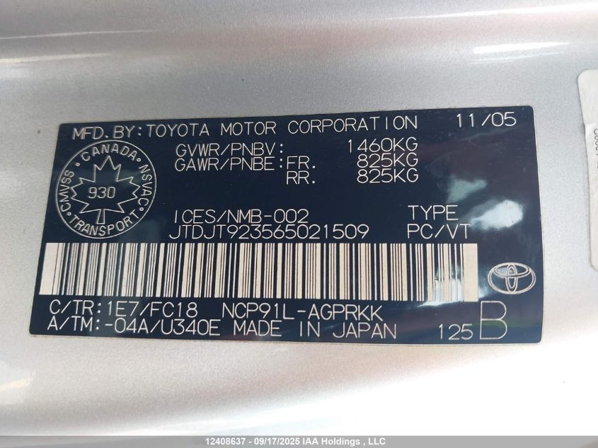 2006 Toyota Yaris VIN: JTDJT923565021509 Lot: 12408637