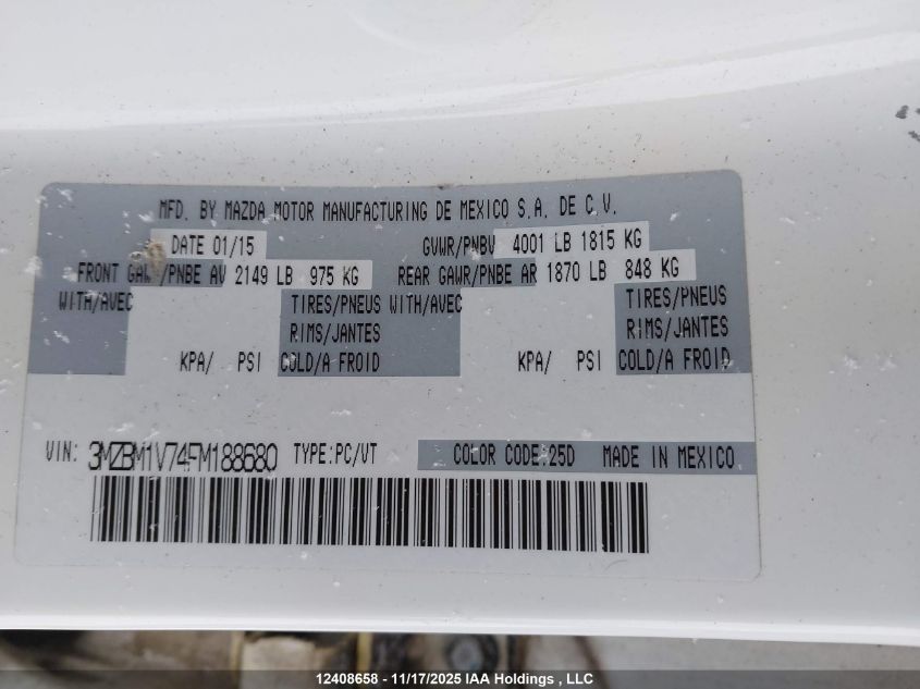 2015 Mazda Mazda3 VIN: 3MZBM1V74FM188680 Lot: 12408658